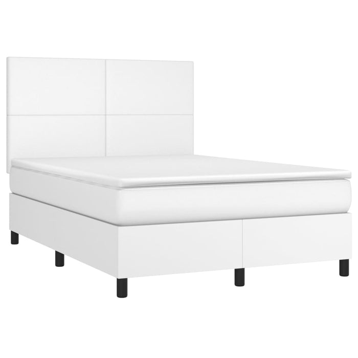 Pat cu arcuri, saltea și LED, alb, 140x200 cm, piele eco WALTI