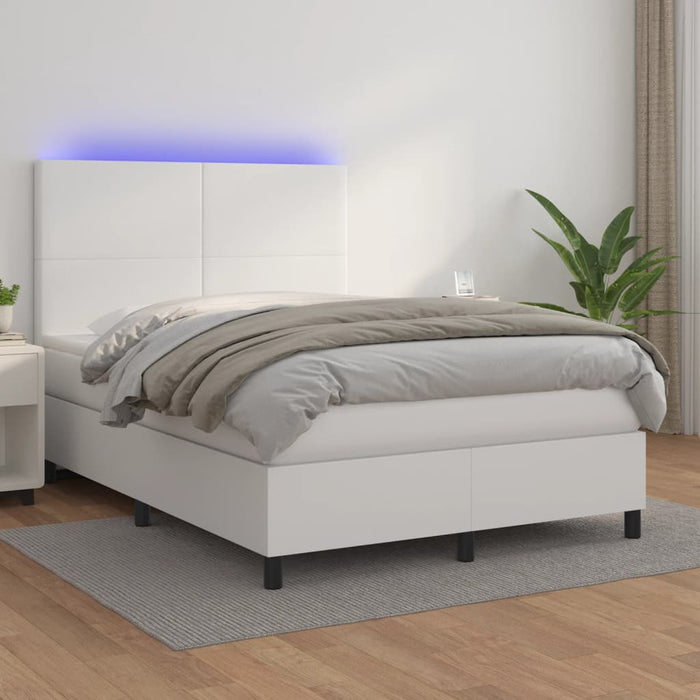 Pat cu arcuri, saltea și LED, alb, 140x200 cm, piele eco WALTI