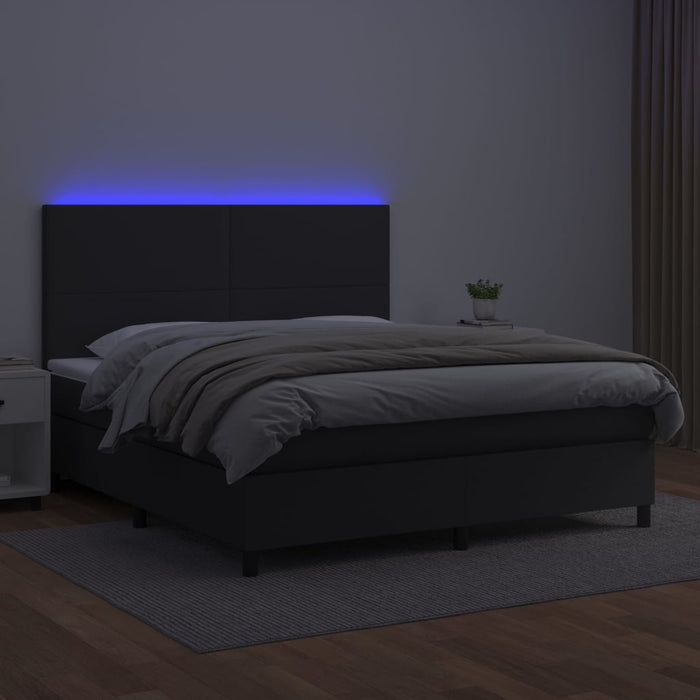 Pat cu arcuri, saltea și LED, negru, 160x200cm, piele ecologică - WALTI WALTI