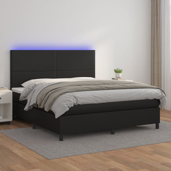 Pat cu arcuri, saltea și LED, negru, 160x200cm, piele ecologică - WALTI WALTI