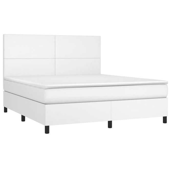 Pat cu arcuri, saltea și LED, alb, 160x200 cm, piele ecologică WALTI