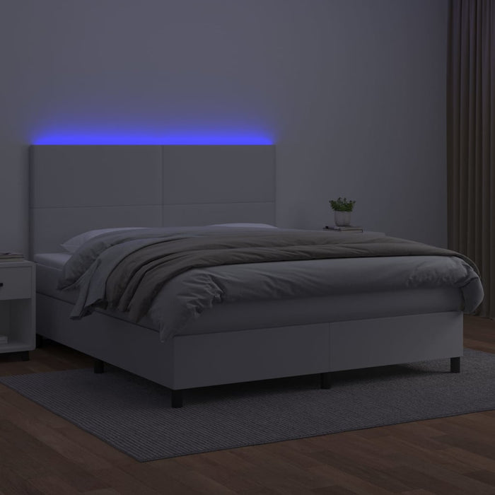 Pat cu arcuri, saltea și LED, alb, 160x200 cm, piele ecologică WALTI