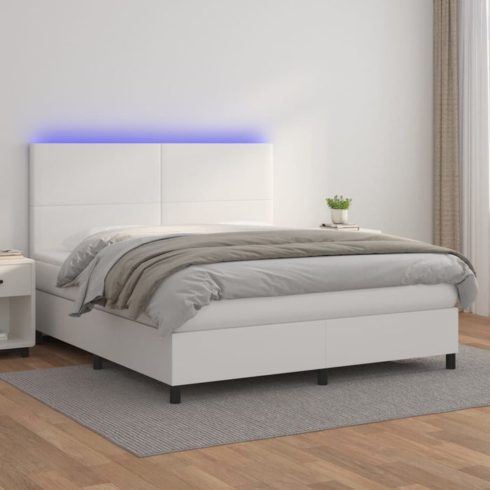 Pat cu arcuri, saltea și LED, alb, 160x200 cm, piele ecologică WALTI