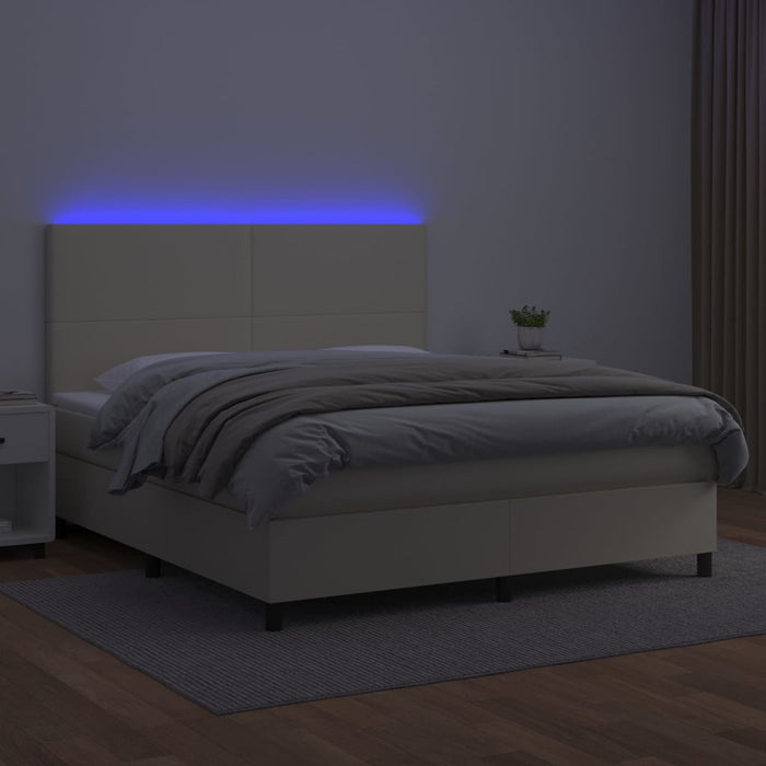 Pat cu arcuri, saltea și LED, crem, 160x200 cm, piele ecologică WALTI