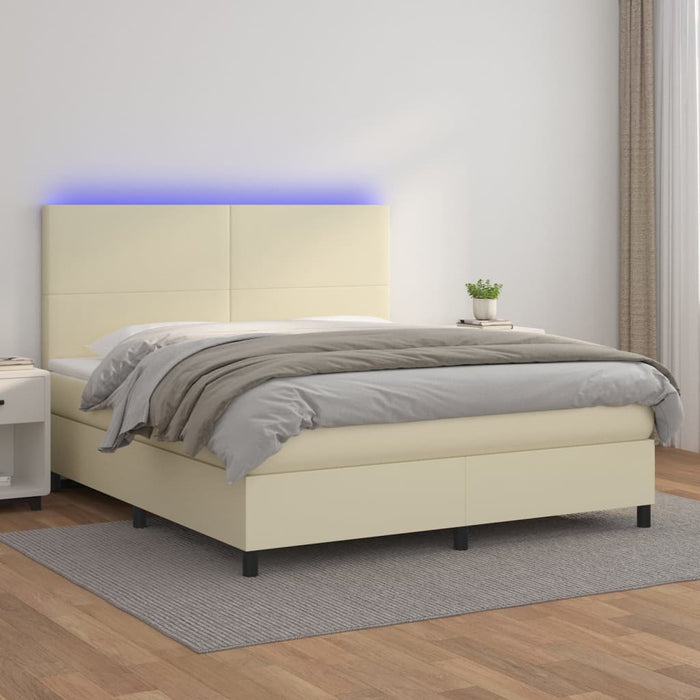 Pat cu arcuri, saltea și LED, crem, 160x200 cm, piele ecologică WALTI