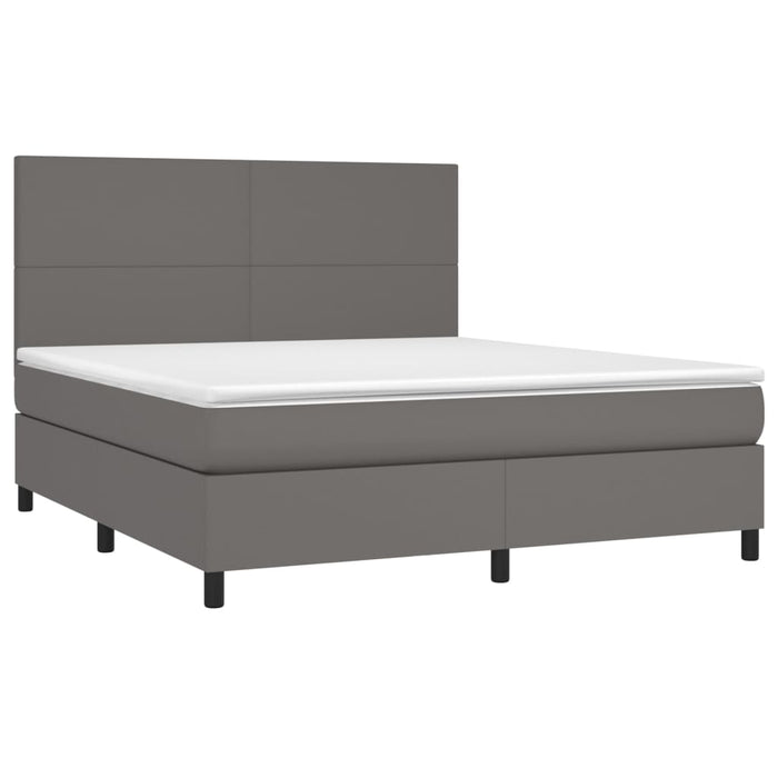 Pat cu arcuri, saltea și LED, gri, 160x200 cm, piele ecologică WALTI