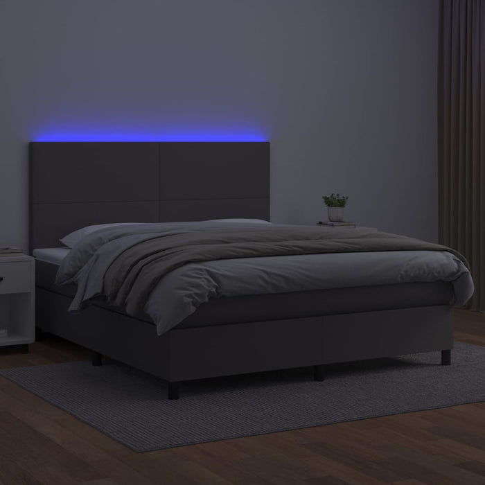 Pat cu arcuri, saltea și LED, gri, 160x200 cm, piele ecologică WALTI