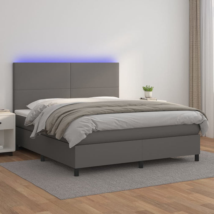Pat cu arcuri, saltea și LED, gri, 160x200 cm, piele ecologică WALTI
