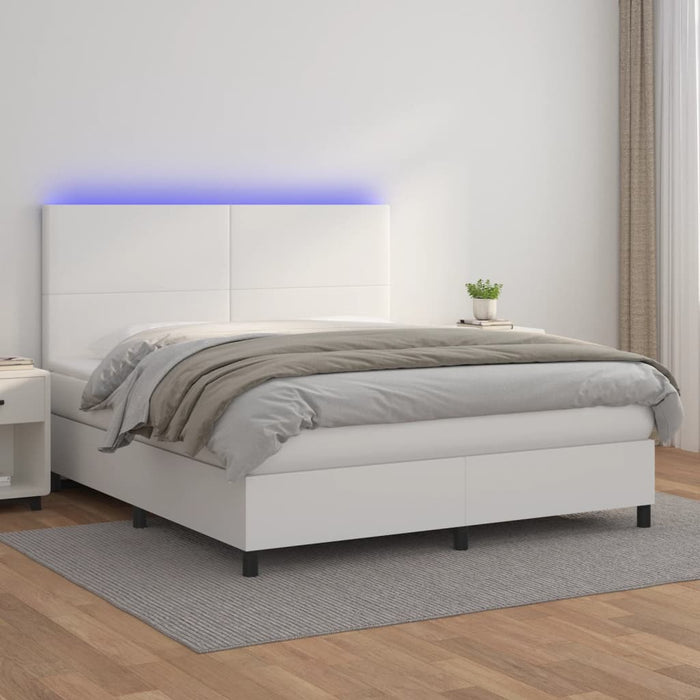 Pat cu arcuri, saltea și LED, alb, 180x200 cm, piele ecologică WALTI