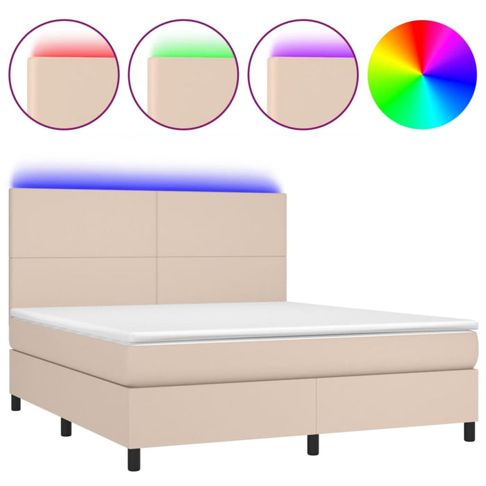 Pat cu arcuri, cu saltea și LED cappuccino 180x200 cm piele eco - WALTI WALTI