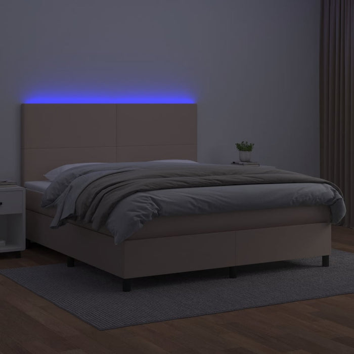 Pat cu arcuri, cu saltea și LED cappuccino 180x200 cm piele eco - WALTI WALTI