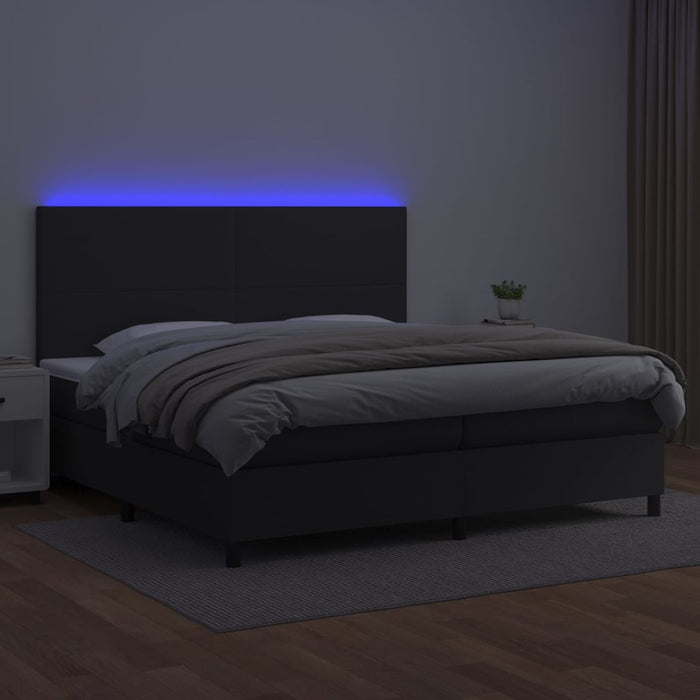 Pat cu arcuri, saltea și LED, negru, 200x200cm, piele ecologică - WALTI WALTI