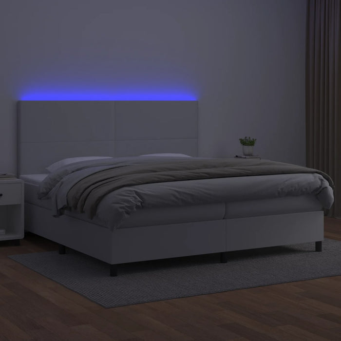 Pat cu arcuri, saltea și LED, alb, 200x200 cm, piele ecologică - WALTI WALTI