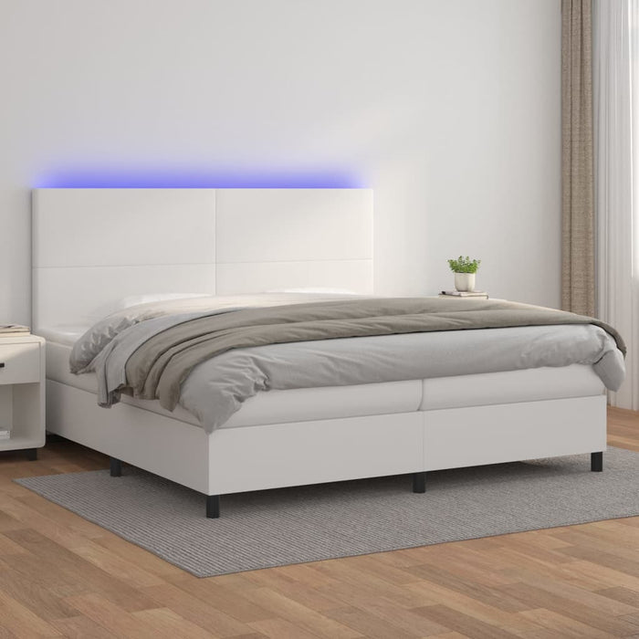 Pat cu arcuri, saltea și LED, alb, 200x200 cm, piele ecologică - WALTI WALTI