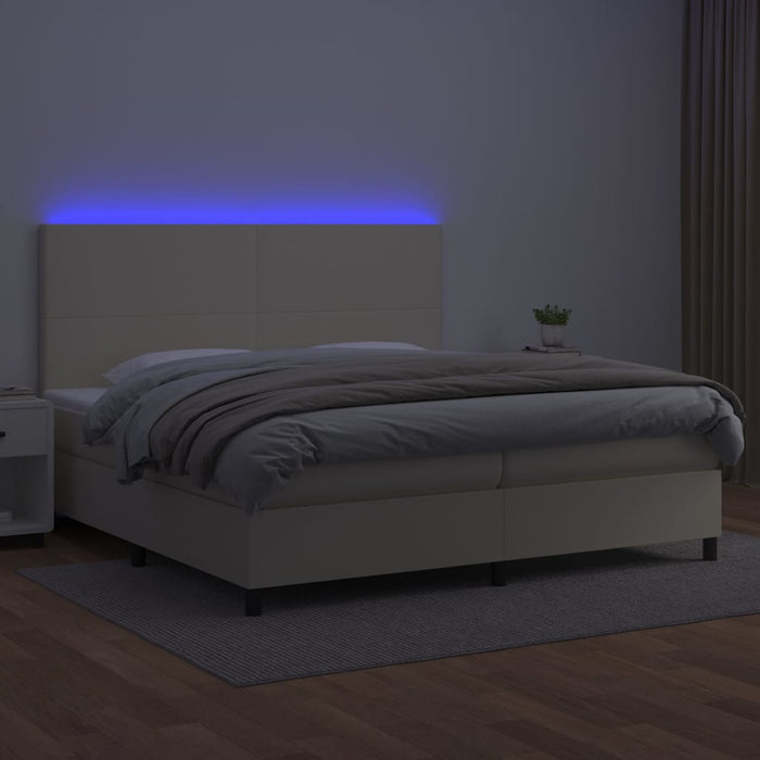 Pat cu arcuri, saltea și LED, crem, 200x200 cm, piele ecologică - WALTI WALTI