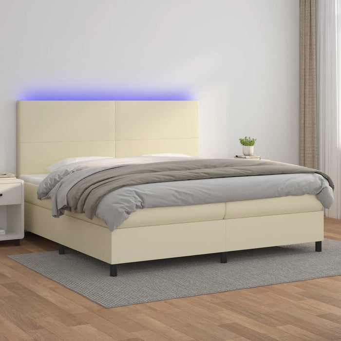 Pat cu arcuri, saltea și LED, crem, 200x200 cm, piele ecologică - WALTI WALTI