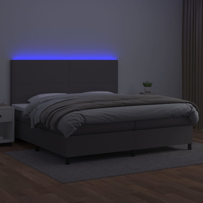 Pat cu arcuri, saltea și LED, gri, 200x200 cm, piele ecologică - WALTI WALTI