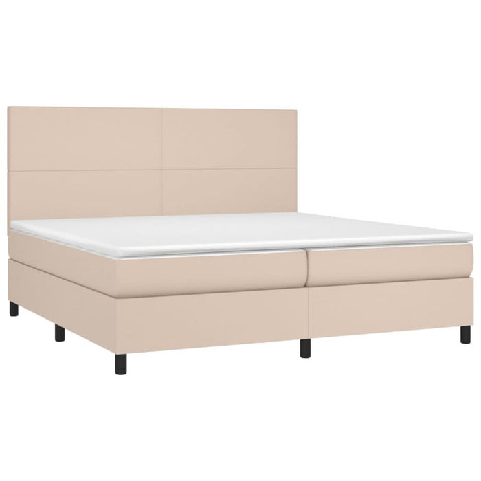 Pat cu arcuri, cu saltea și LED cappuccino 200x200 cm piele eco WALTI