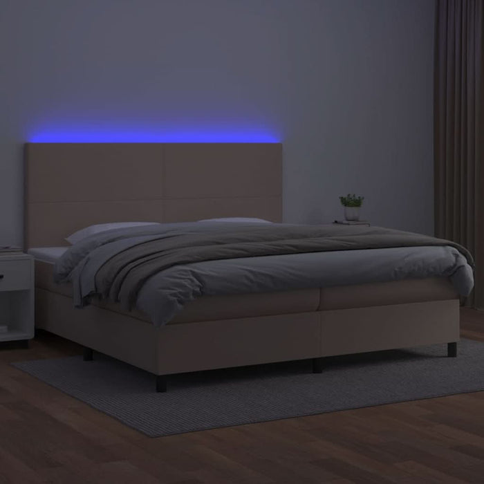 Pat cu arcuri, cu saltea și LED cappuccino 200x200 cm piele eco WALTI