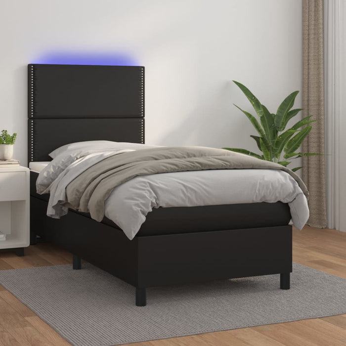 Pat cu arcuri, cu saltea și LED, negru, 90x200 cm, piele eco - WALTI WALTI