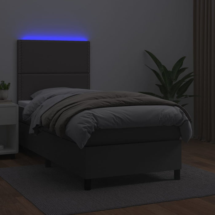 Pat cu arcuri, cu saltea și LED, gri, 90x200 cm, piele eco - WALTI WALTI