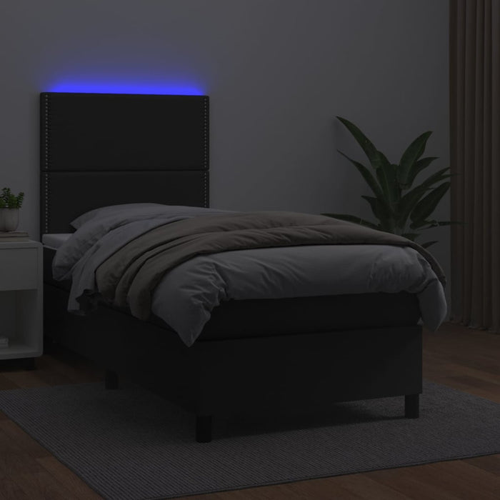 Pat cu arcuri, saltea și LED, negru, 100x200cm, piele ecologică - WALTI WALTI