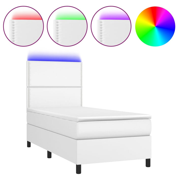 Pat cu arcuri, cu saltea și LED, alb, 100x200 cm, piele eco - WALTI WALTI