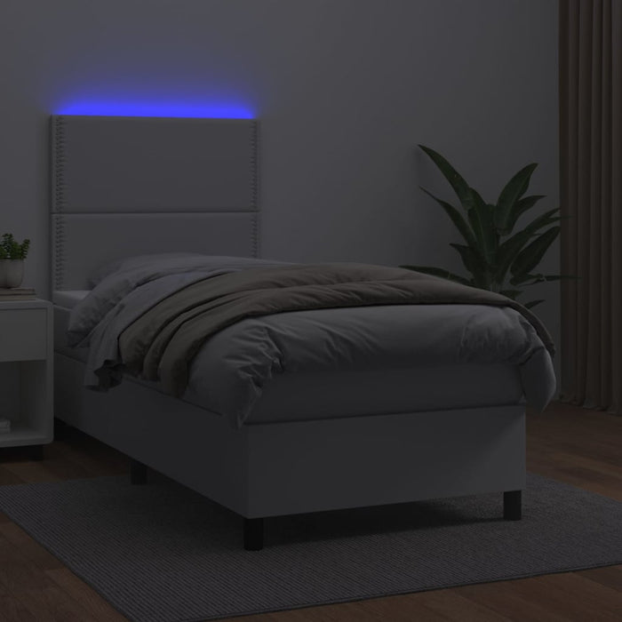Pat cu arcuri, cu saltea și LED, alb, 100x200 cm, piele eco - WALTI WALTI