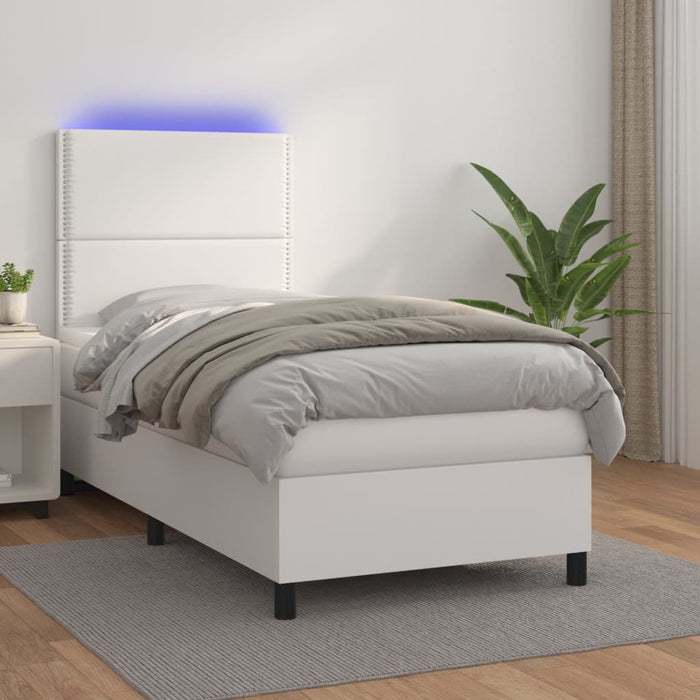 Pat cu arcuri, cu saltea și LED, alb, 100x200 cm, piele eco - WALTI WALTI