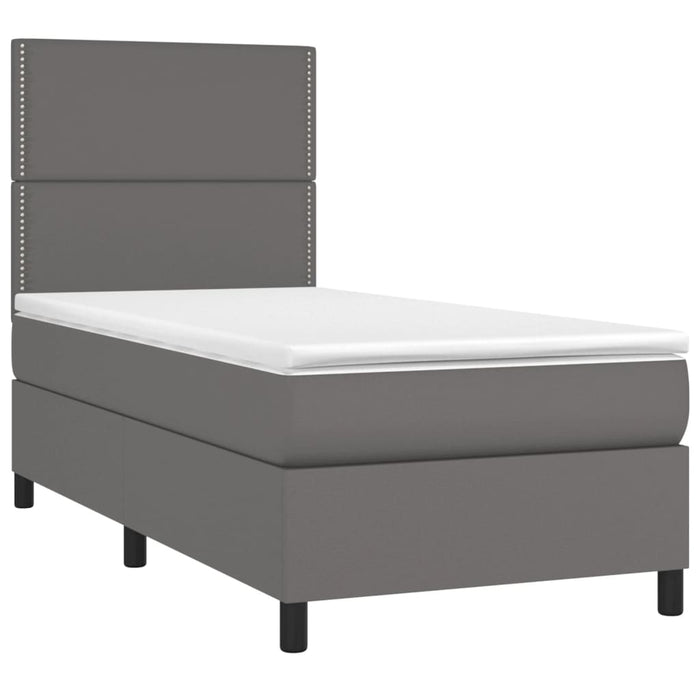 Pat cu arcuri, cu saltea și LED, gri, 100x200 cm, piele eco - WALTI WALTI