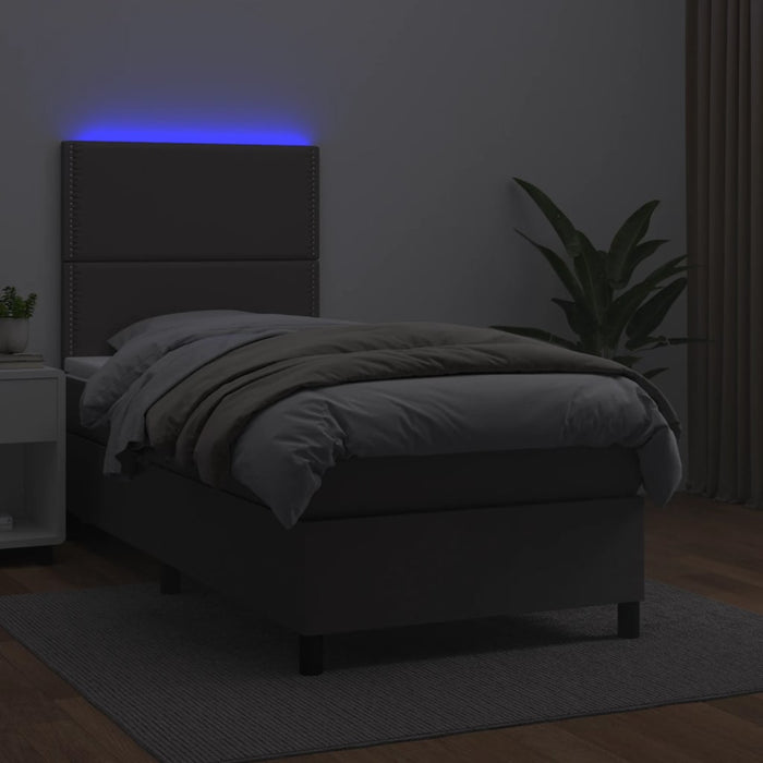 Pat cu arcuri, cu saltea și LED, gri, 100x200 cm, piele eco - WALTI WALTI