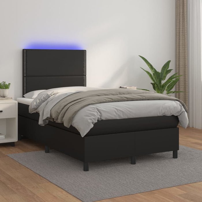 Pat cu arcuri, saltea și LED, negru, 120x200cm, piele ecologică - WALTI WALTI