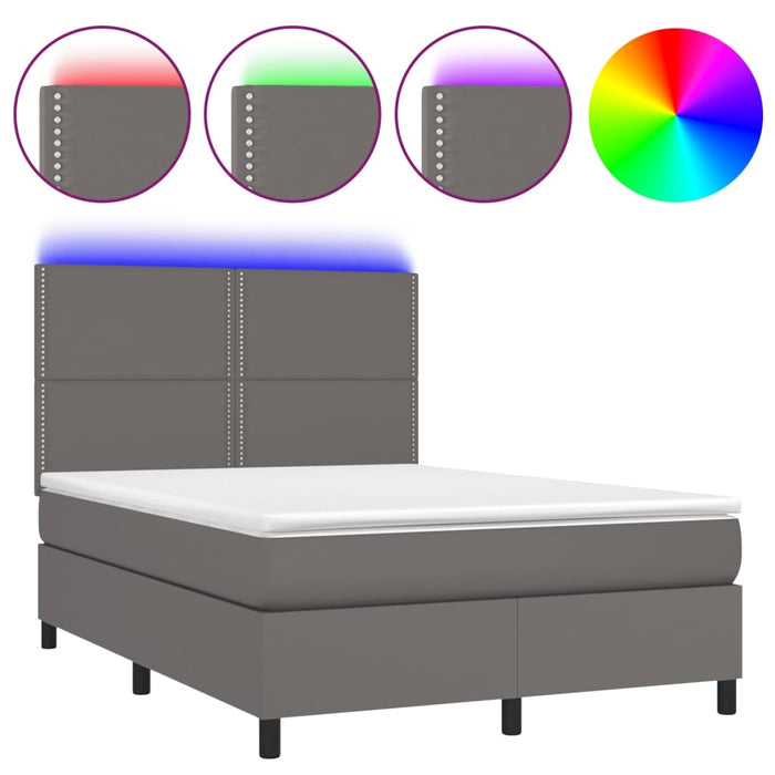 Pat cu arcuri, cu saltea & LED, gri, 140x190 cm, piele eco - WALTI WALTI