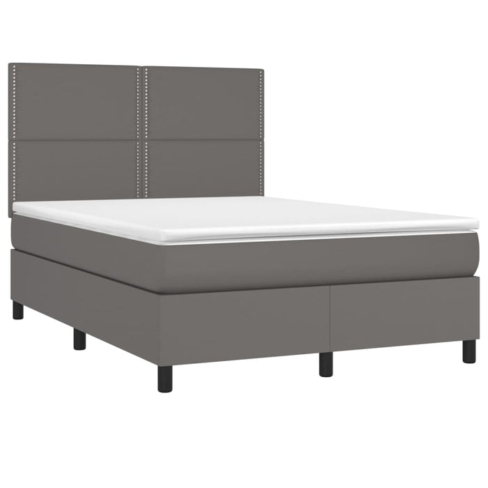 Pat cu arcuri, cu saltea & LED, gri, 140x190 cm, piele eco - WALTI WALTI