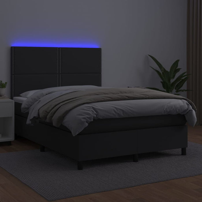 Pat cu arcuri, saltea și LED, negru, 140x200 cm, piele eco - WALTI WALTI