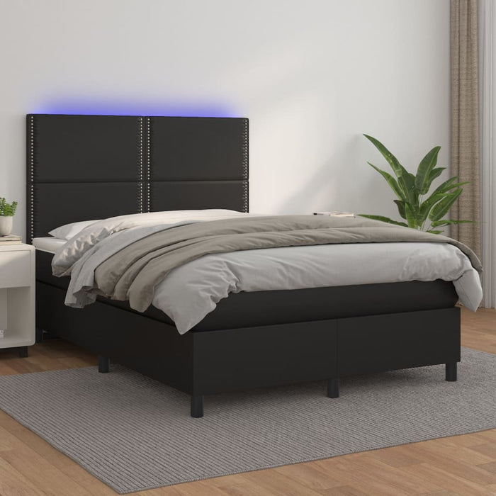 Pat cu arcuri, saltea și LED, negru, 140x200 cm, piele eco - WALTI WALTI