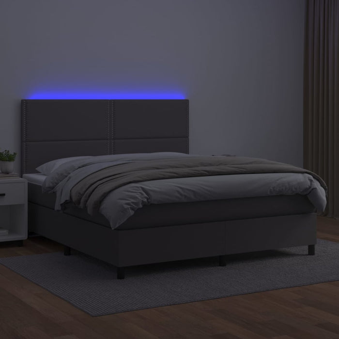 Pat cu arcuri, saltea și LED, gri, 140x200 cm, piele eco - WALTI WALTI