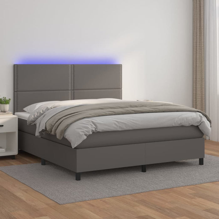 Pat cu arcuri, saltea și LED, gri, 140x200 cm, piele eco - WALTI WALTI