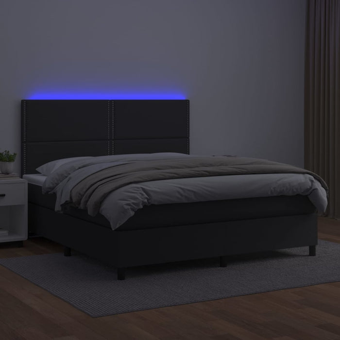 Pat cu arcuri, saltea și LED, negru, 180x200cm, piele ecologică - WALTI WALTI