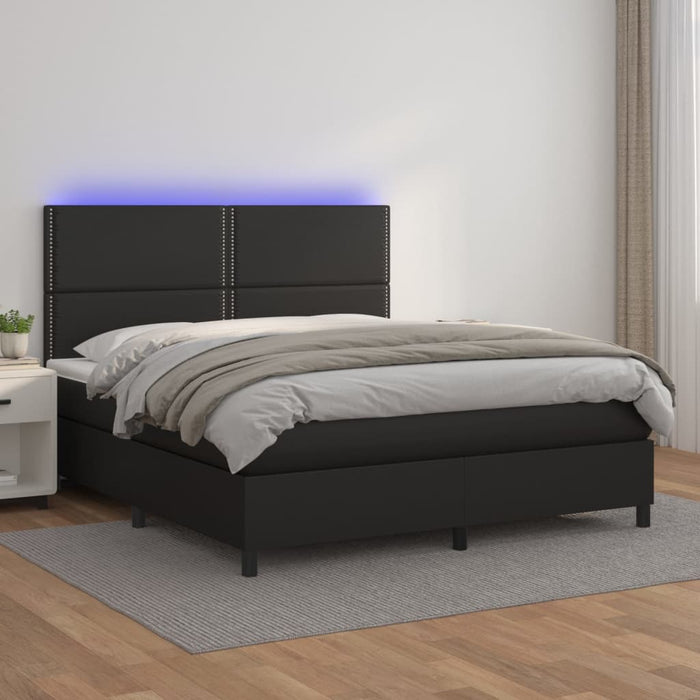 Pat cu arcuri, saltea și LED, negru, 180x200cm, piele ecologică - WALTI WALTI