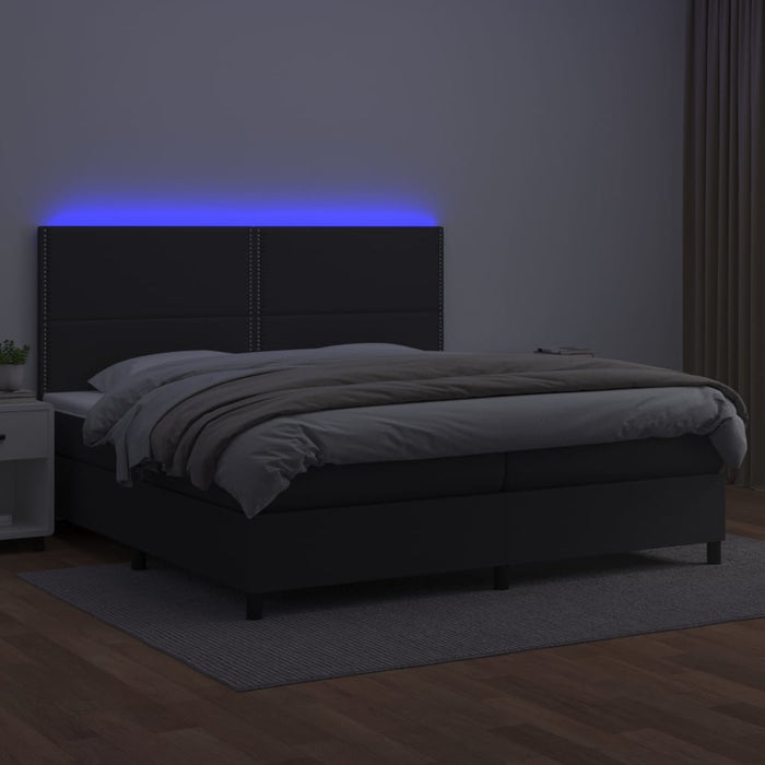 Pat cu arcuri, saltea și LED, negru, 200x200cm, piele ecologică - WALTI WALTI