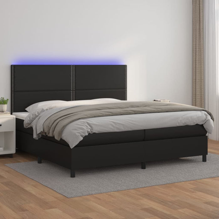 Pat cu arcuri, saltea și LED, negru, 200x200cm, piele ecologică - WALTI WALTI