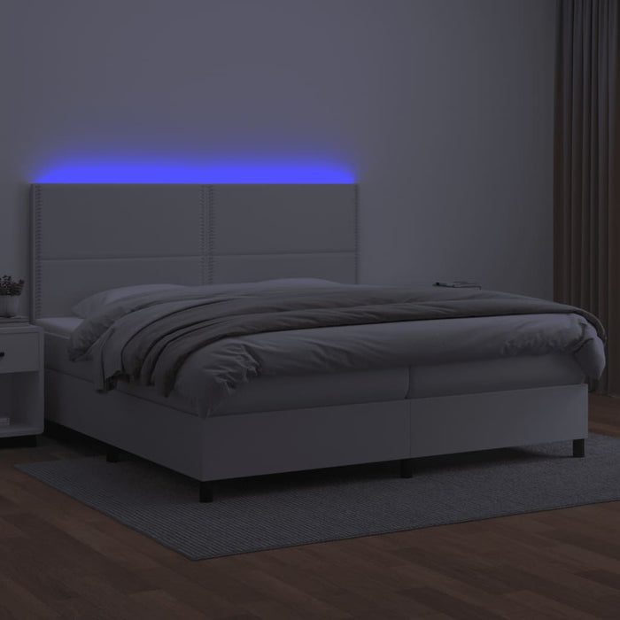 Pat cu arcuri, saltea și LED, alb, 200x200 cm, piele ecologică - WALTI WALTI