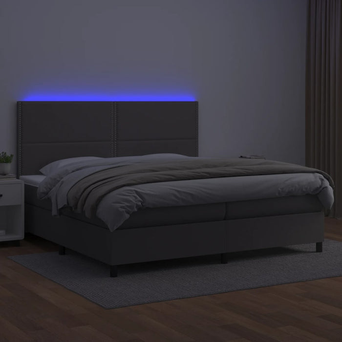 Pat cu arcuri, saltea și LED, gri, 200x200 cm, piele ecologică - WALTI WALTI