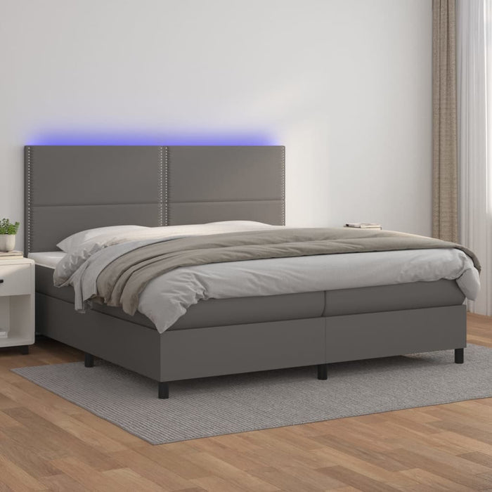 Pat cu arcuri, saltea și LED, gri, 200x200 cm, piele ecologică - WALTI WALTI