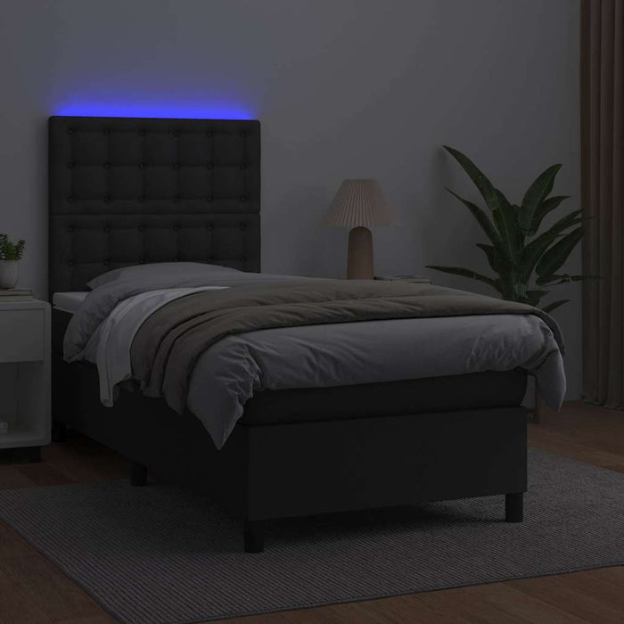 Pat continental cu saltea & LED, negru, 80x200 cm, piele eco - WALTI WALTI
