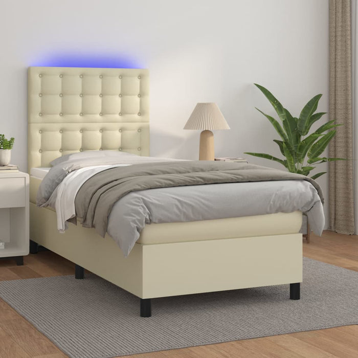 Pat continental cu saltea și LED, crem, 80x200 cm, piele eco WALTI