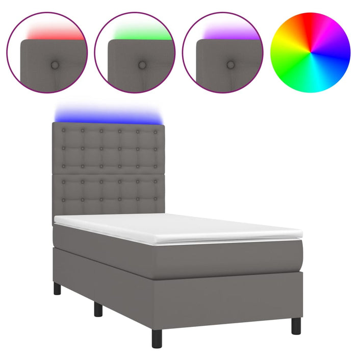 Pat continental cu saltea și LED, gri, 80x200 cm, piele eco WALTI