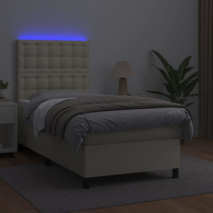 Pat cu arcuri, saltea și LED, crem, 90x190 cm, piele ecologică - WALTI WALTI