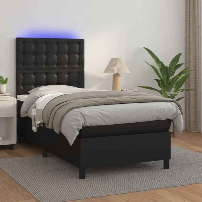Pat cu arcuri, cu saltea și LED, negru, 90x200 cm, piele eco - WALTI WALTI